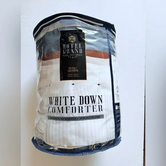 Hotel Grand White Down Comforter 650 Fill Power Classic Solid Queen Elegant Set
